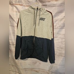 Nike Men's Dri-Fit Hooded Gray and Blue Zip-Up Sweater Size L